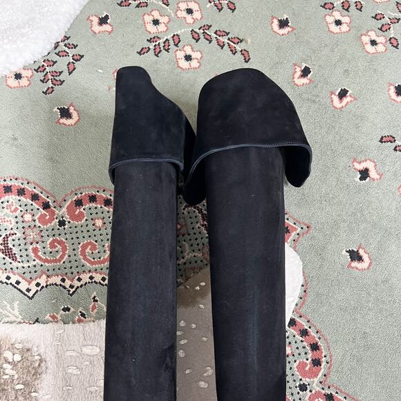 Tila March | Suede Leather Black Knee High Block Heel Tall Designer Boots 38 7.5 - Picture 3 of 11